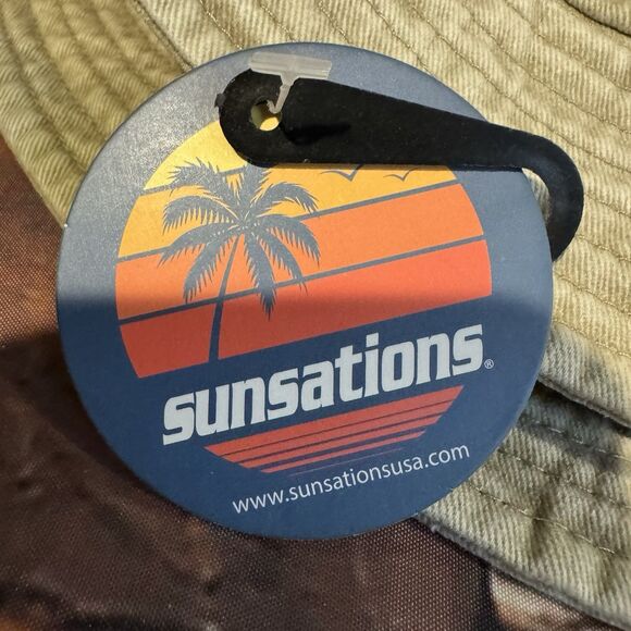 Chincoteague Island Virginia Bucket Hat EST 1908 American Flag Patch Beige Tan - Picture 8 of 8